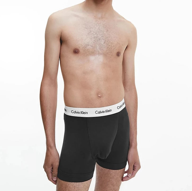 Calvin Klein 3 Pack Cotton Stretch - Normal Rise Trunks ( B-Rain Dance / Black / Ivory )
