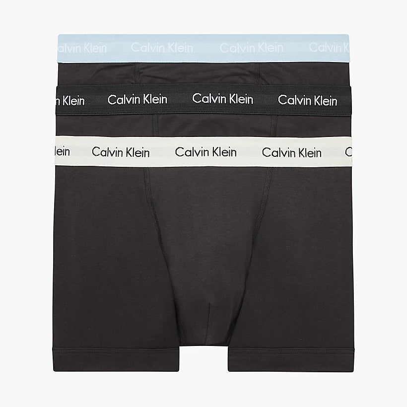 Calvin Klein 3 Pack Cotton Stretch - Normal Rise Trunks ( B-Rain Dance / Black / Ivory )
