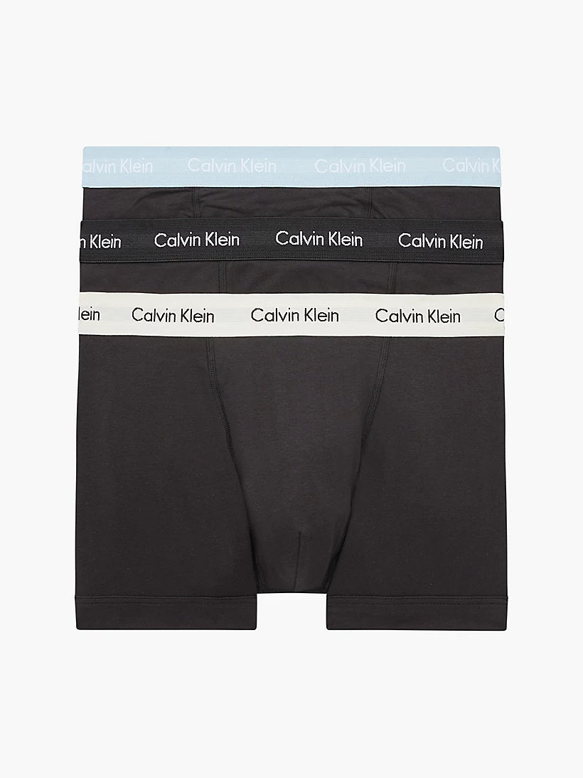 Calvin Klein 3 Pack Cotton Stretch - Normal Rise Trunks ( B-Rain Dance / Black / Ivory )