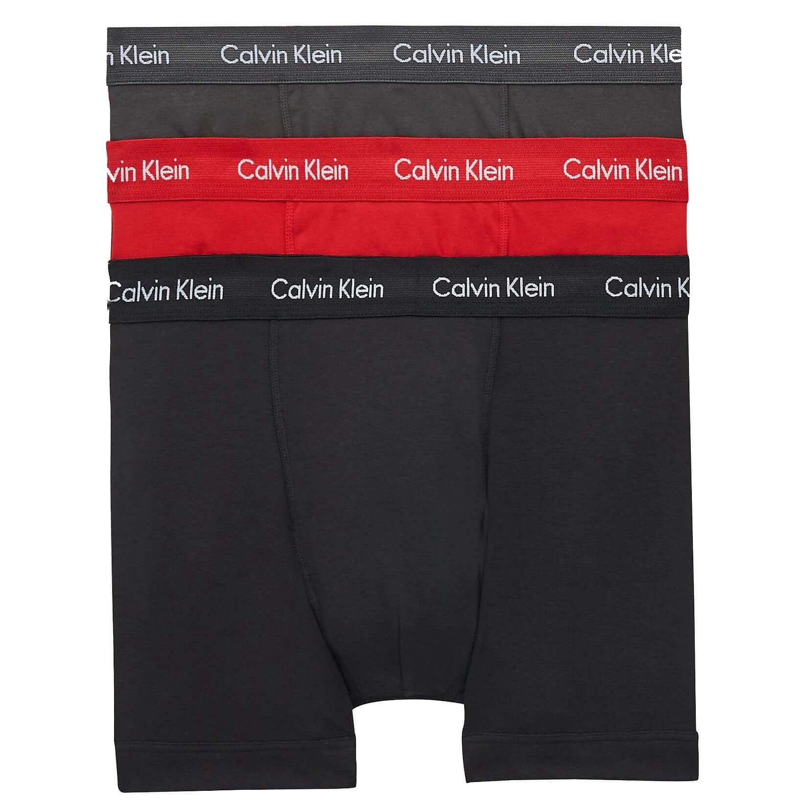 CALVIN KLEIN 3 PACK TRUNKS - COTTON STRETCH - BLACK/ VOID/ RED ALERT