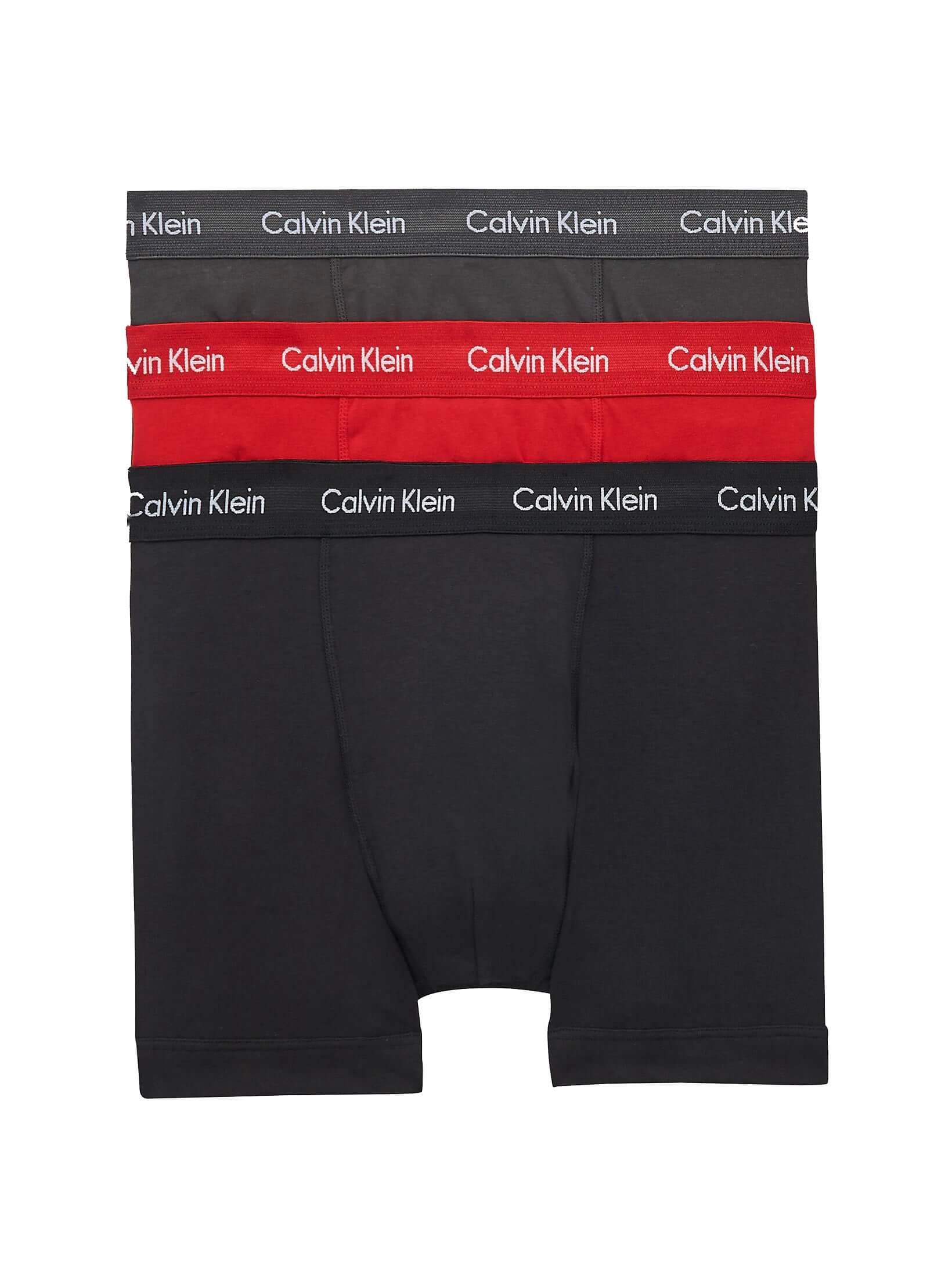 CALVIN KLEIN 3 PACK TRUNKS - COTTON STRETCH - BLACK/ VOID/ RED ALERT