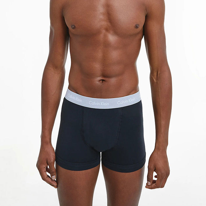 Calvin Klein 3 Pack Men’s Trunks – Cotton Stretch – ( B-JADE SEA/SKY HIGH/SLEEK SILVER)