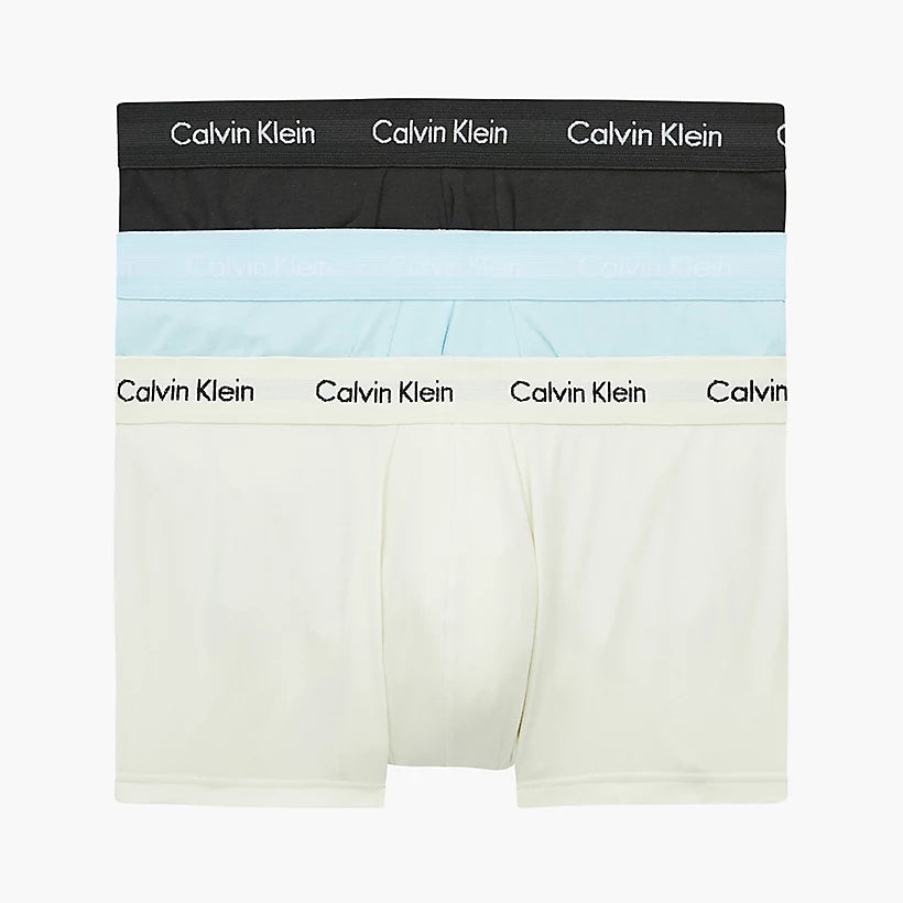 Calvin Klein 3 Pack Low rise Trunks - Cotton Stretch ( Rain Dance / Black / Ivory )