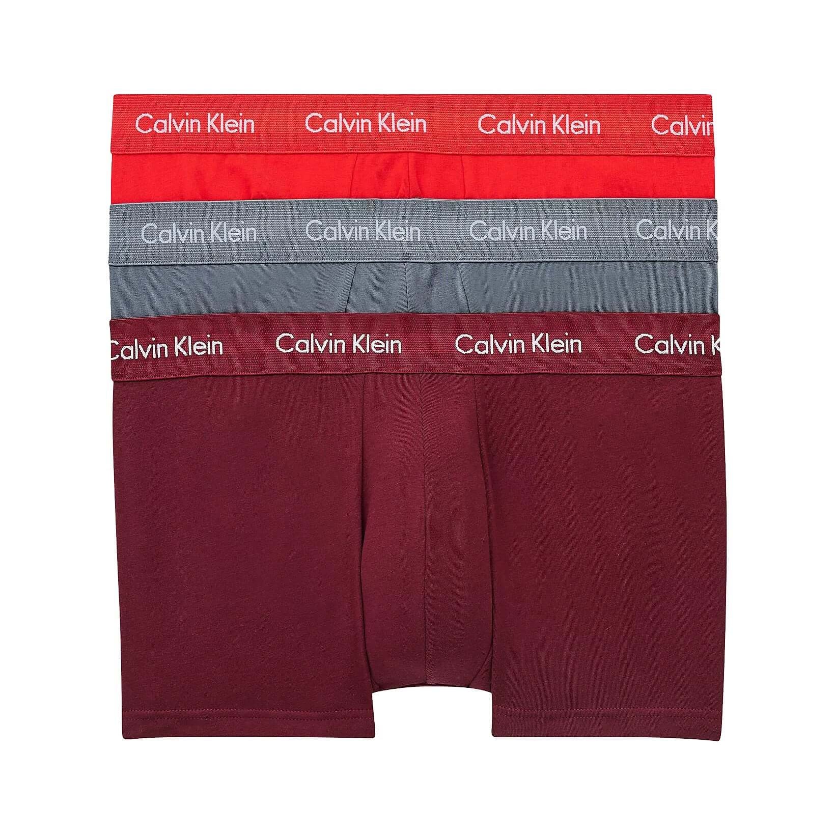 Calvin Klein 3 Pack Low Rise Trunks Men's – Wave Light Red / Pewter / Winterberry