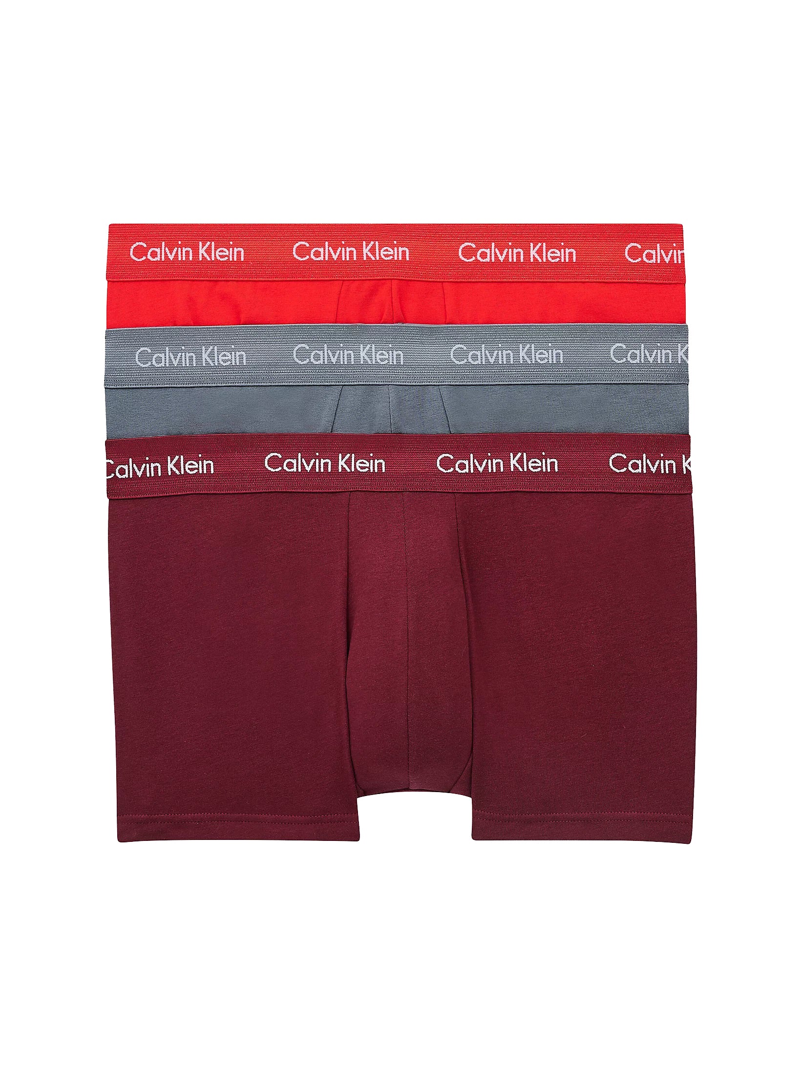 Calvin Klein 3 Pack Low Rise Trunks Men's – Wave Light Red / Pewter / Winterberry