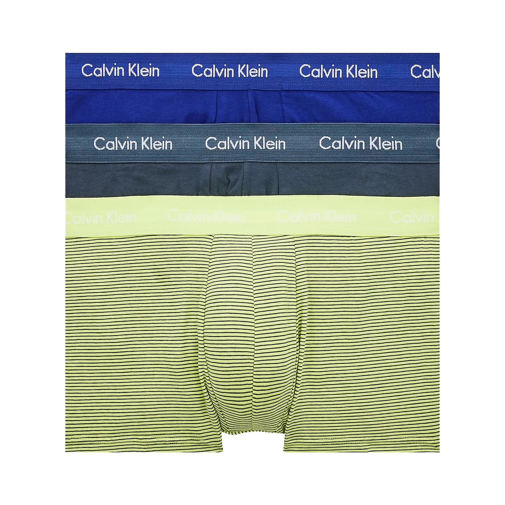 Calvin Klein 3 Pack Low Rise Trunks – Cotton Stretch ( Blue Flannel / Stripe / Hemisphere Blue )