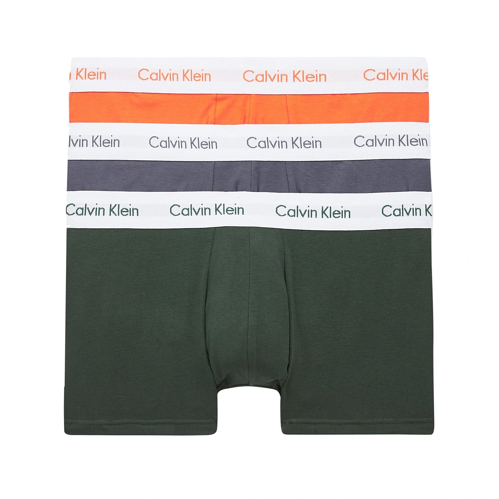 Calvin Klein 3 Pack Low Rise Trunks - Cotton Stretch - Jungle Leaf / Soot / Orange