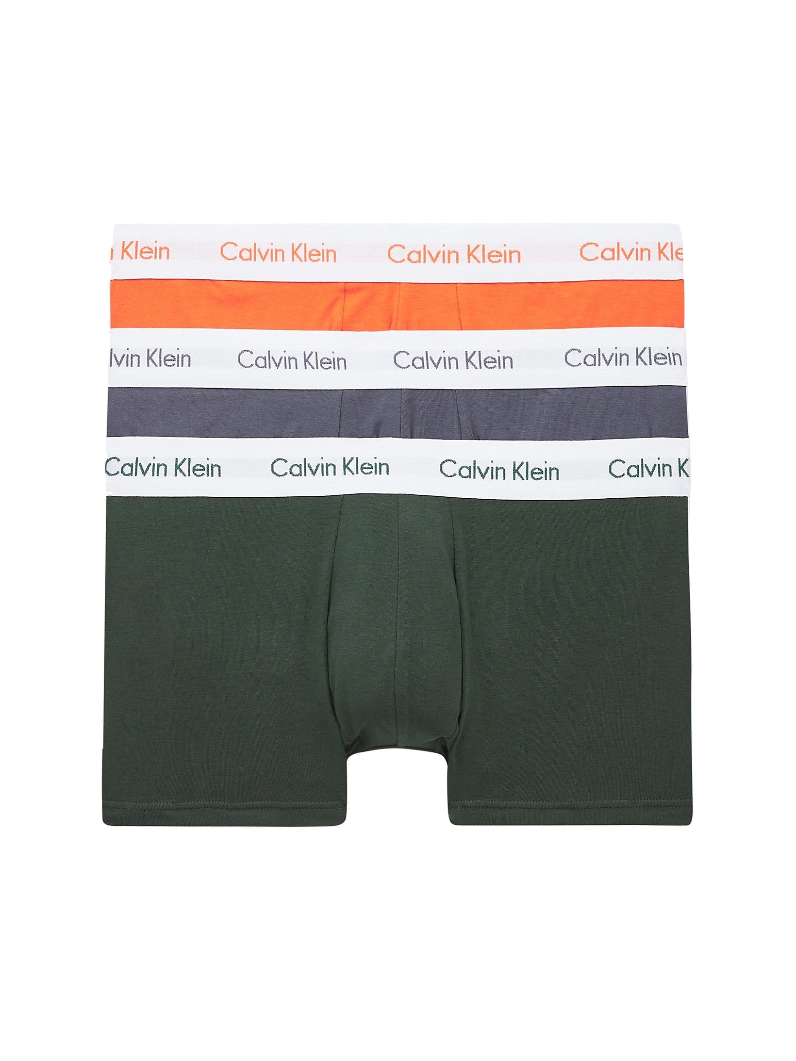 Calvin Klein 3 Pack Low Rise Trunks - Cotton Stretch - Jungle Leaf / Soot / Orange