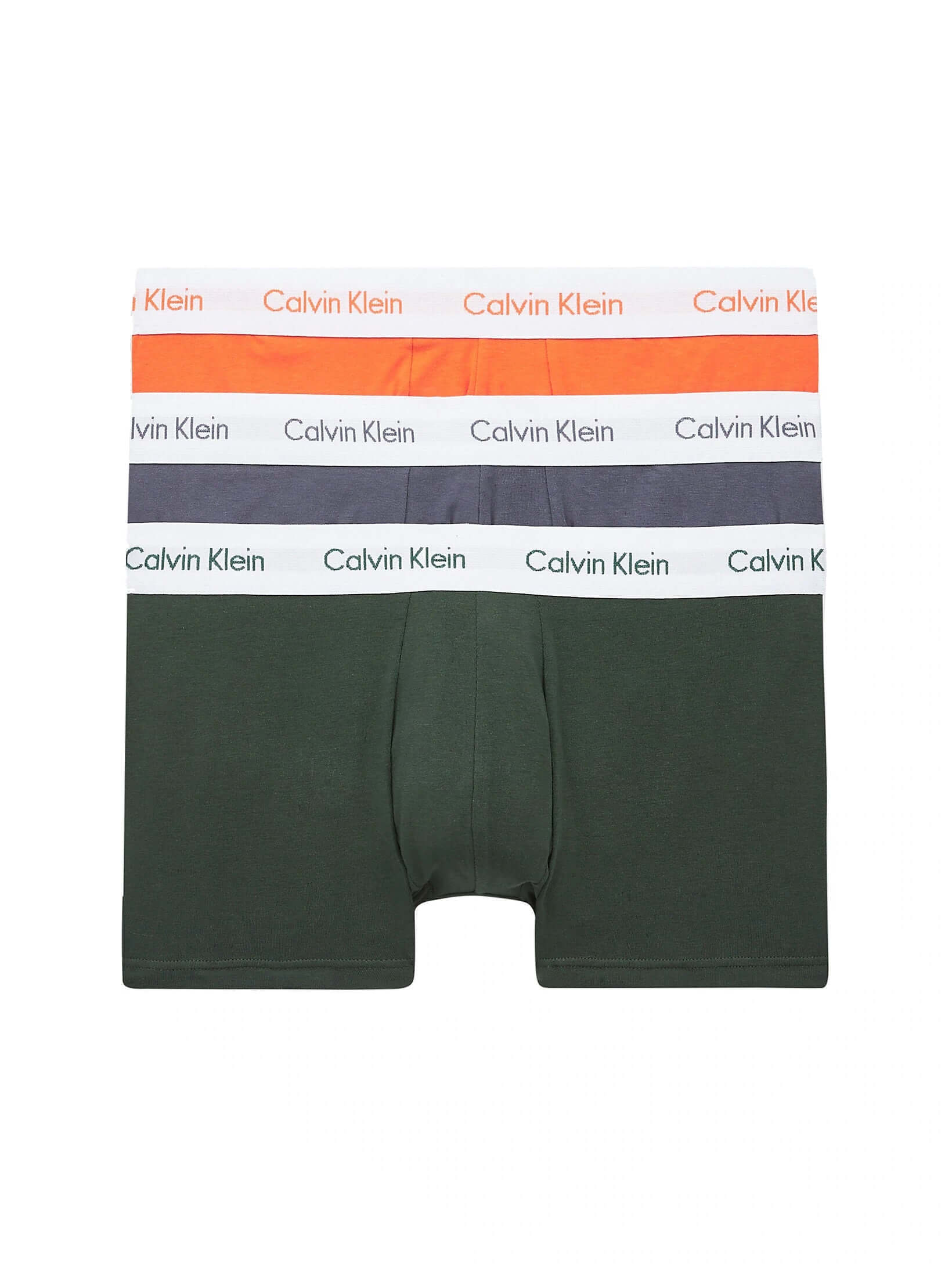 Calvin Klein 3 Pack Low Rise Trunks - Cotton Stretch - Jungle Leaf / Soot / Orange