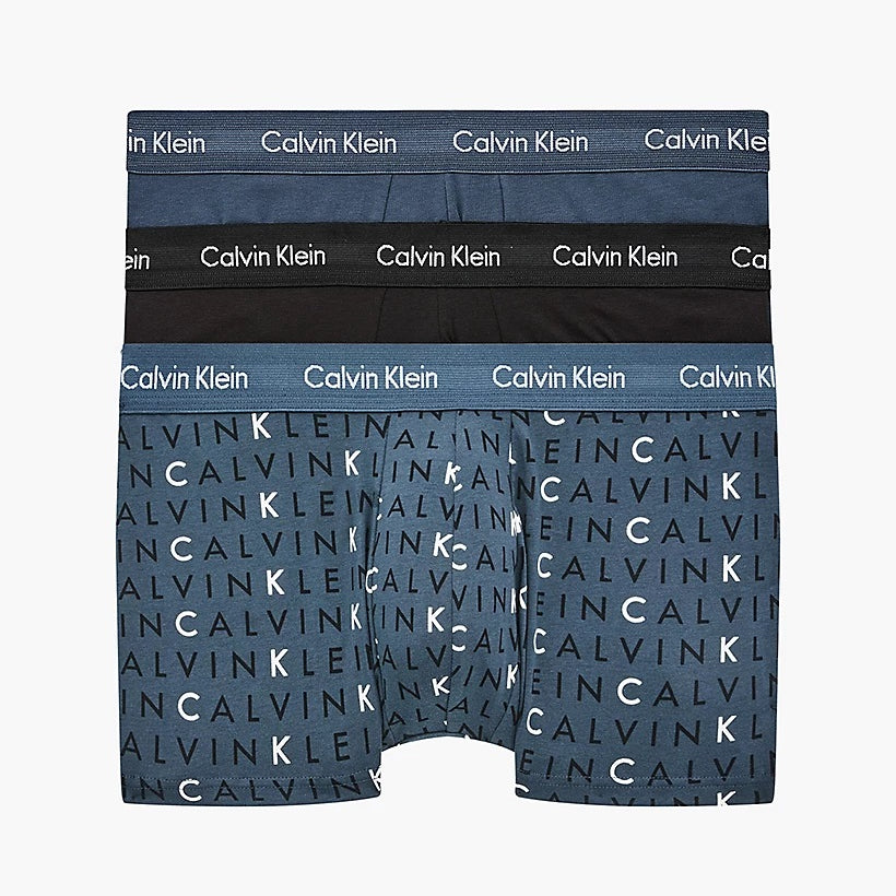 Calvin Klein - 3 Pack Low Rise Trunk - Hemisphere Blue/ Subdued Logo / Black