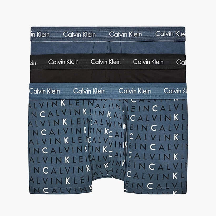 Calvin Klein - 3 Pack Low Rise Trunk - Hemisphere Blue/ Subdued Logo / Black