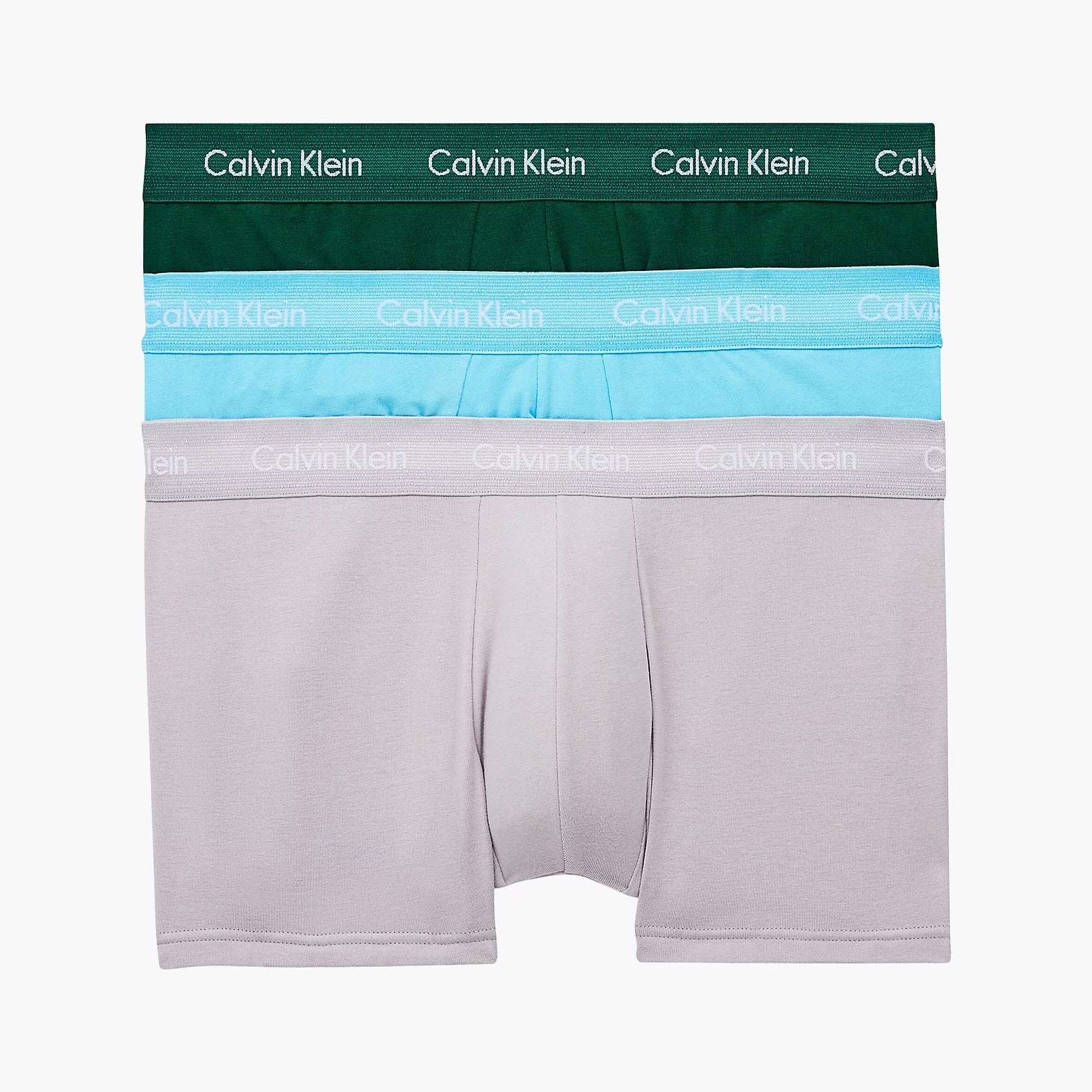 Calvin Klein 3 Pack Low Rise Trunks Men's – JADE SEA/ SKY HIGH/ SLEEK SILVER