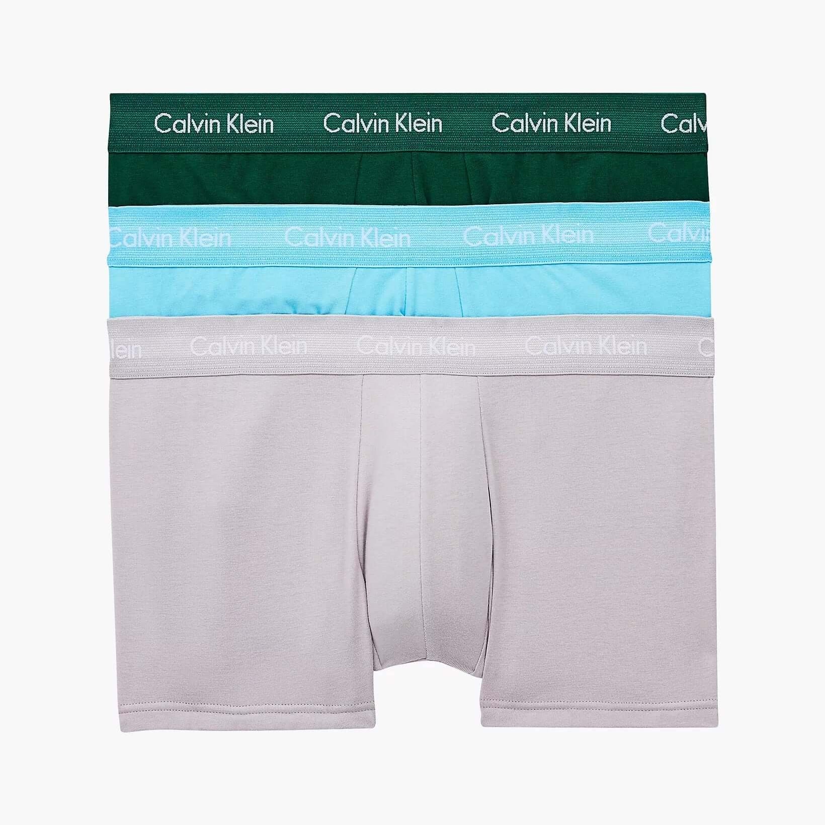 Calvin Klein 3 Pack Low Rise Trunks Men's – JADE SEA/ SKY HIGH/ SLEEK SILVER