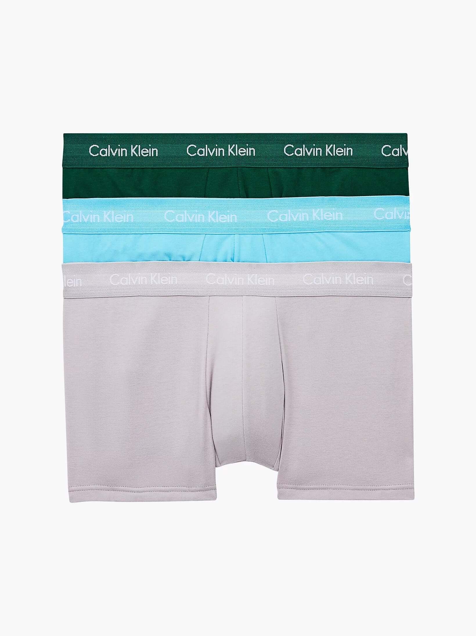 Calvin Klein 3 Pack Low Rise Trunks Men's – JADE SEA/ SKY HIGH/ SLEEK SILVER
