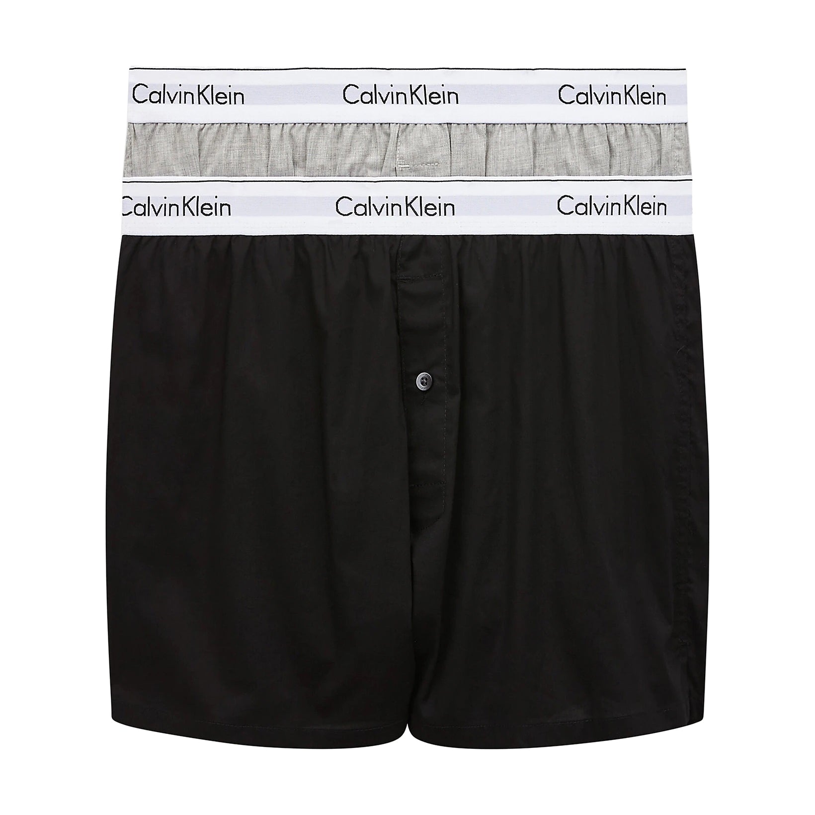 Calvin Klein 2 Pack Slim Fit Woven Boxers 100% Cotton - Black/Grey Heather