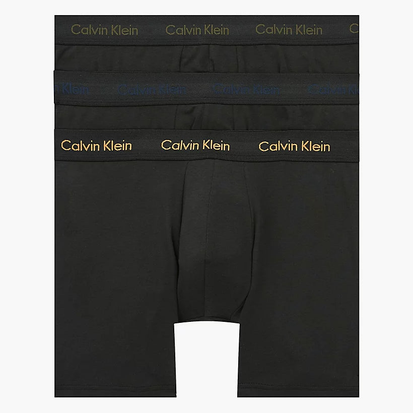 Calvin Klein 3 Pack Boxer Briefs - Cotton Stretch - Orange/Blue Shadow/Green Logo