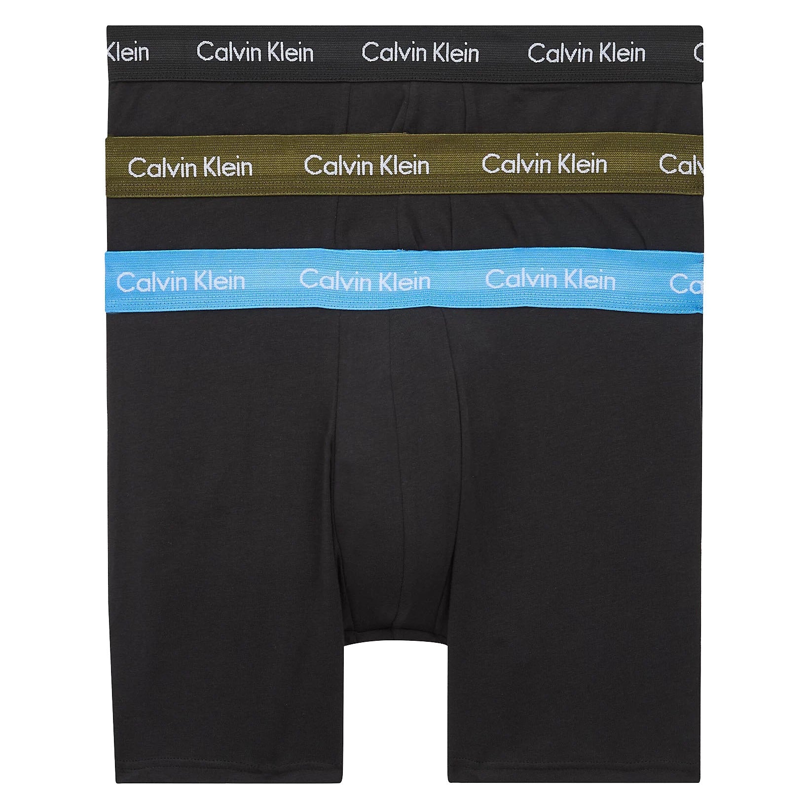 Calvin Klein 3 Pack Boxer Briefs Longer Leg - Cotton Stretch ( B- Dusk Green /Copenhagen Blue /Black)