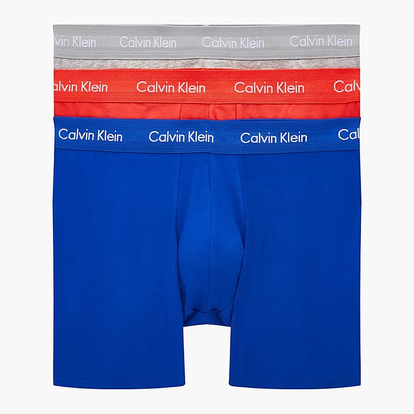 Calvin Klein 3 Pack Boxer Briefs - Cotton Stretch - Royalty / Grey Heather / Exotic Coral