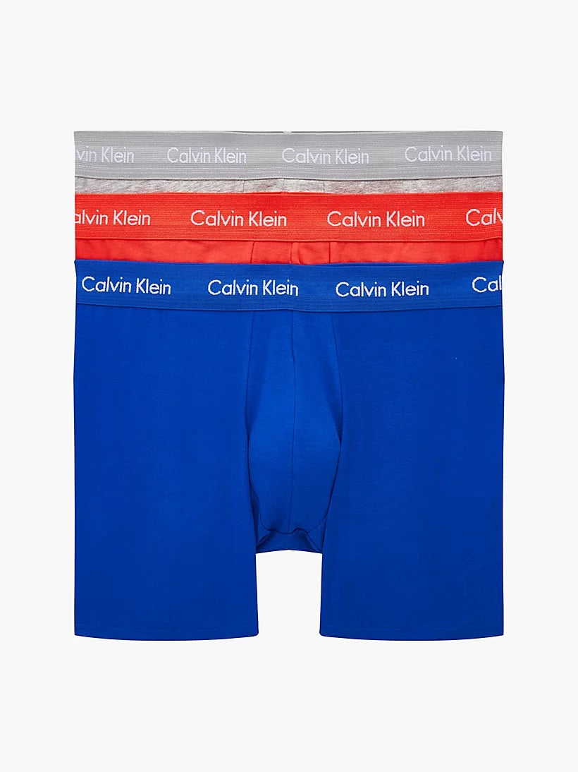Calvin Klein 3 Pack Boxer Briefs - Cotton Stretch - Royalty / Grey Heather / Exotic Coral