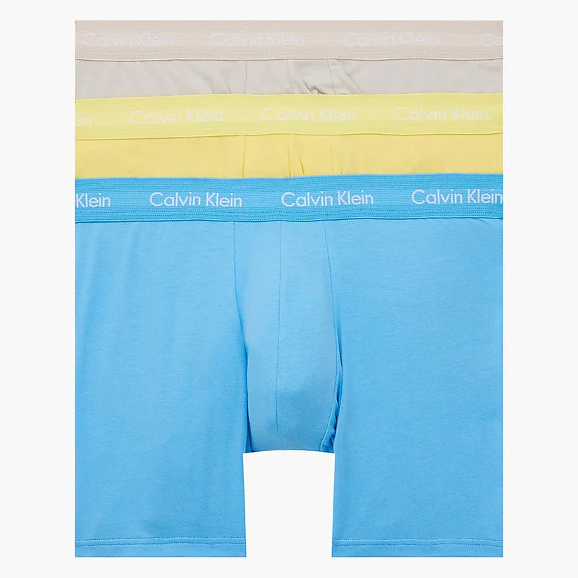 Calvin Klein 3 Pack Boxer Briefs - Cotton Stretch - Ocean Storm / Lime / Signature Blue