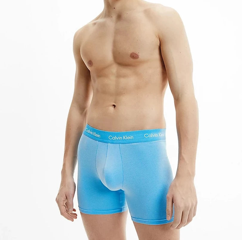 Calvin Klein 3 Pack Boxer Briefs - Cotton Stretch - Ocean Storm / Lime / Signature Blue