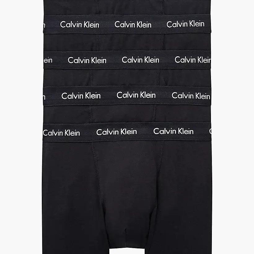 Calvin Klein 5 Pack Cotton Stretch - Normal Rise Trunks ( Black / Black Waistband )