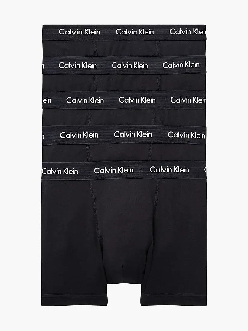 Calvin Klein 5 Pack Cotton Stretch - Normal Rise Trunks ( Black / Black Waistband )