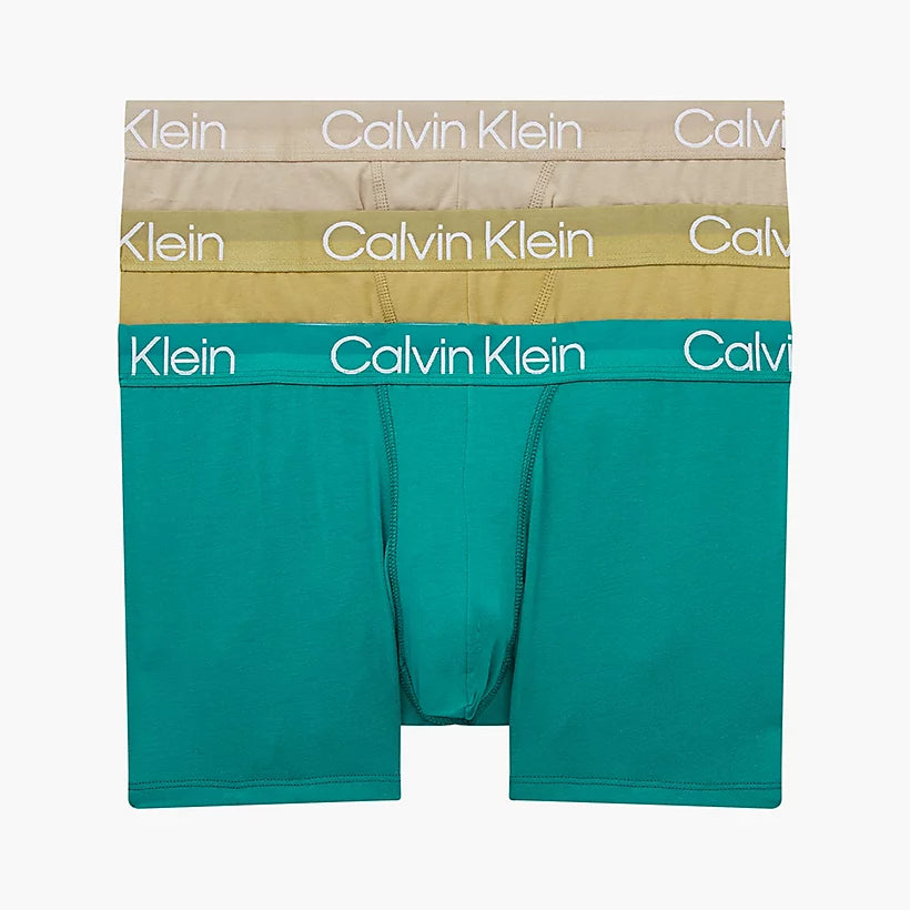 Calvin Klein 3 Pack Modern Structure Trunks - Turquoise/ Pista/ Biege