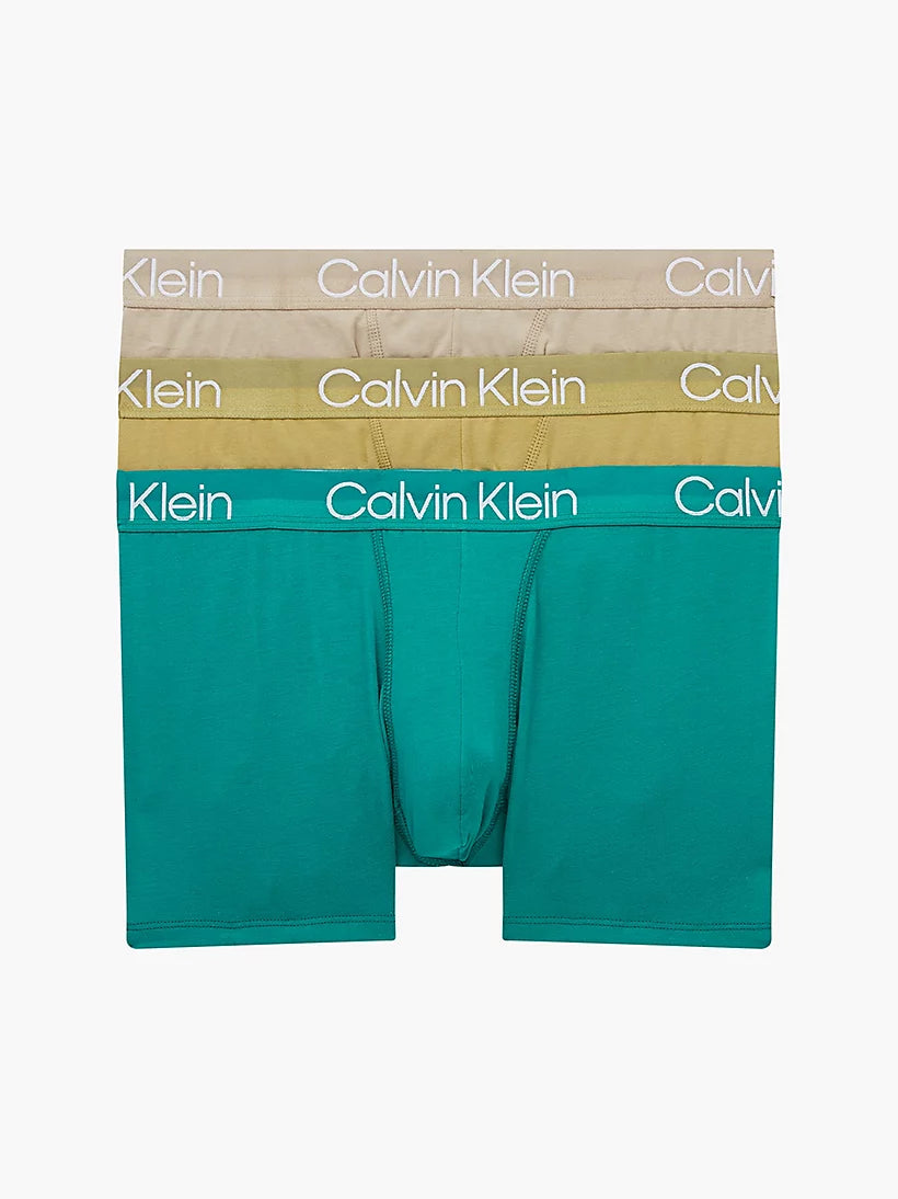 Calvin Klein 3 Pack Modern Structure Trunks - Turquoise/ Pista/ Biege