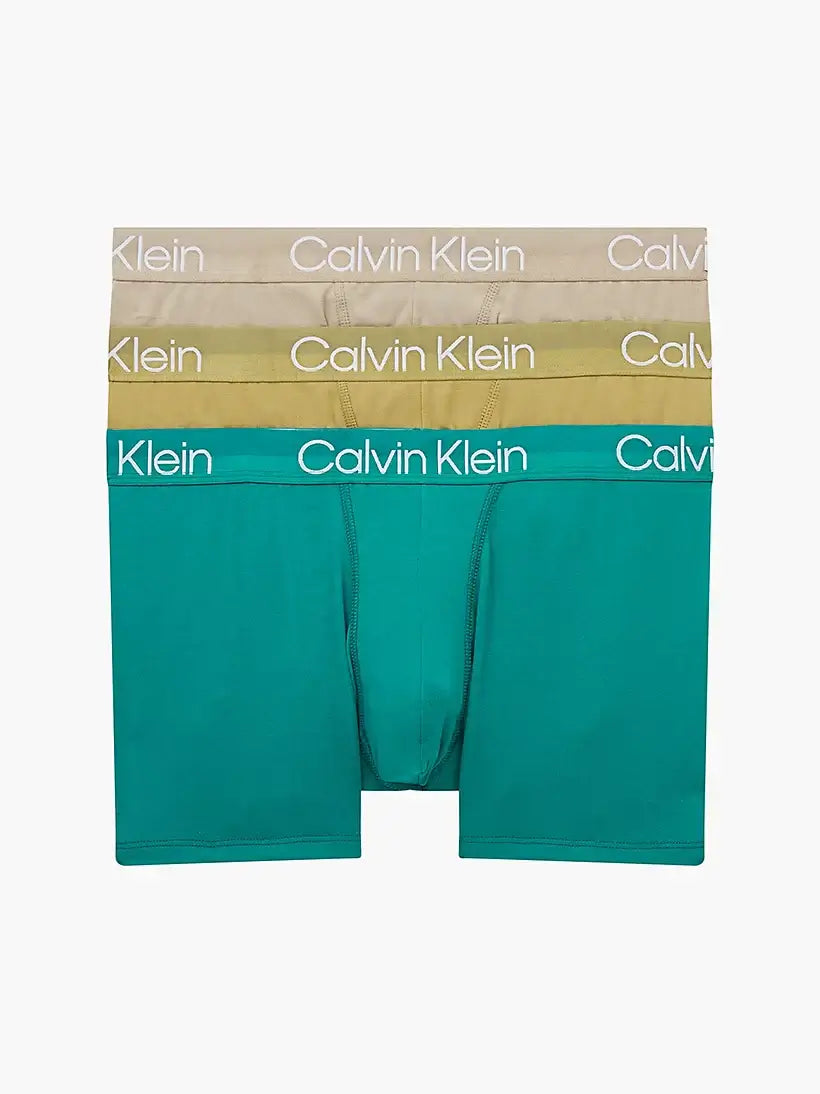 Calvin Klein 3 Pack Modern Structure Trunks - Turquoise/ Pista/ Biege