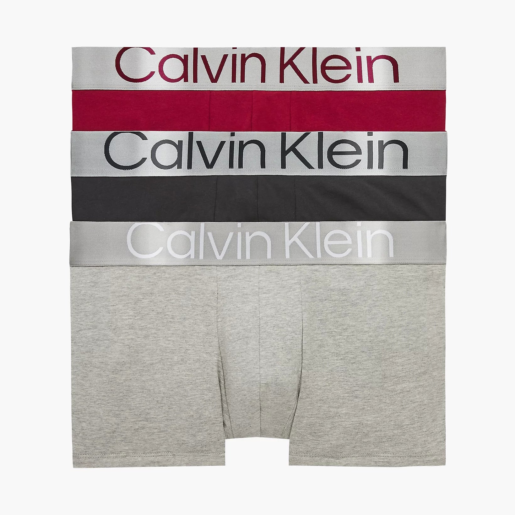 Calvin Klein 3 Pack Trunks - Steel Cotton - Red Carpet/Black/Grey Heather