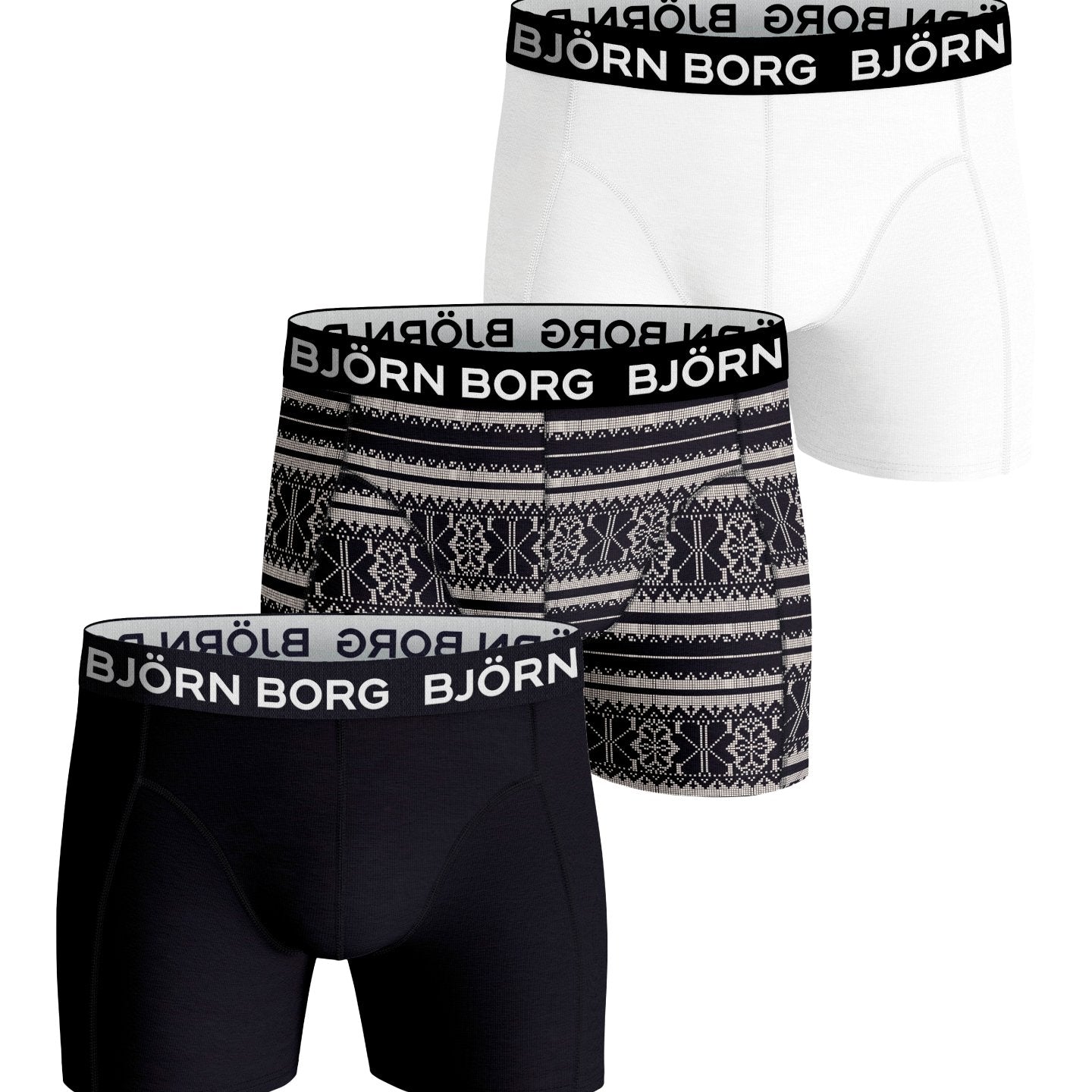 Björn Borg Essential Boxer 3 Pack- Black, White, Print - MP008