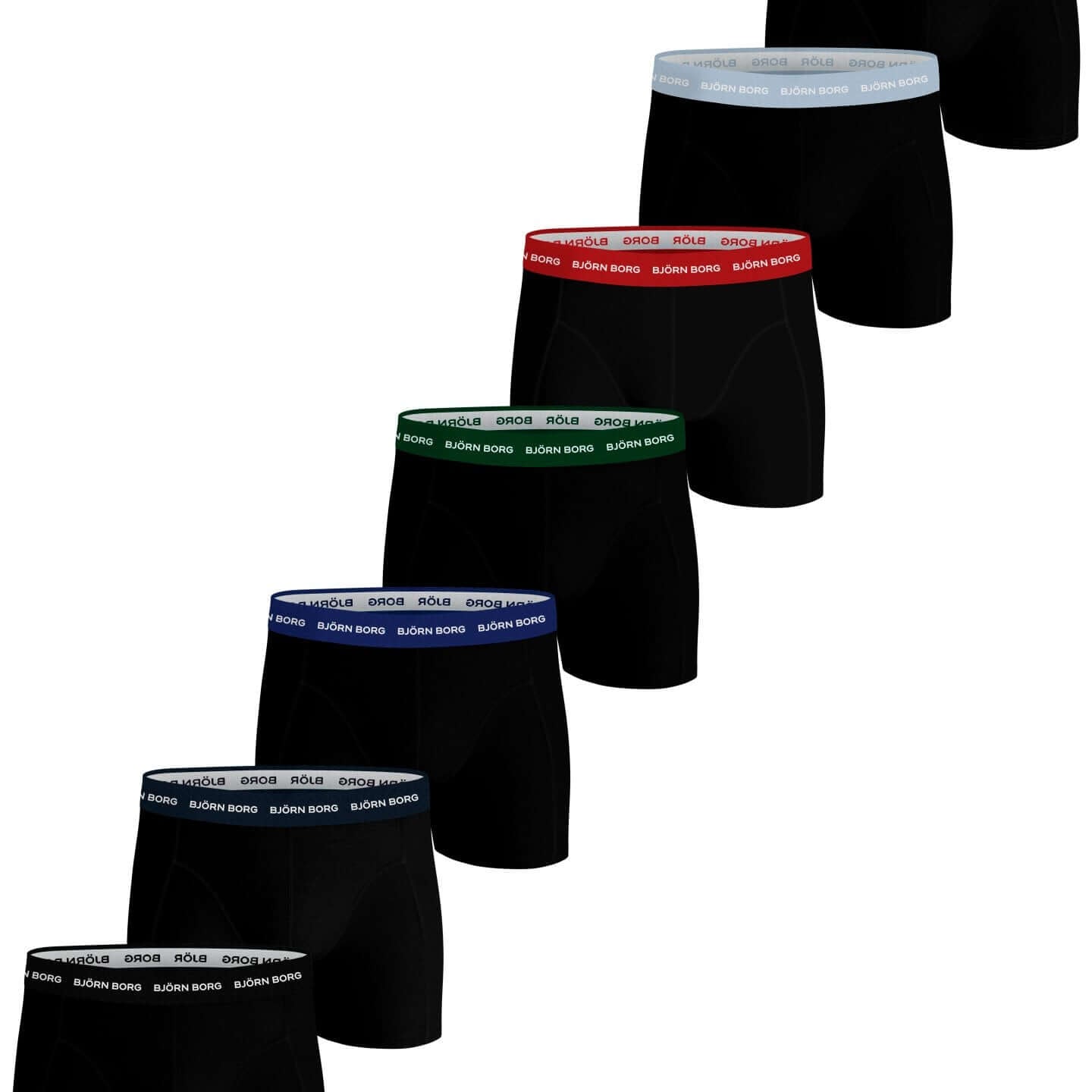 Björn Borg Cotton Stretch Boxer 7 Pack - Black / Multi Coloured Waistbands