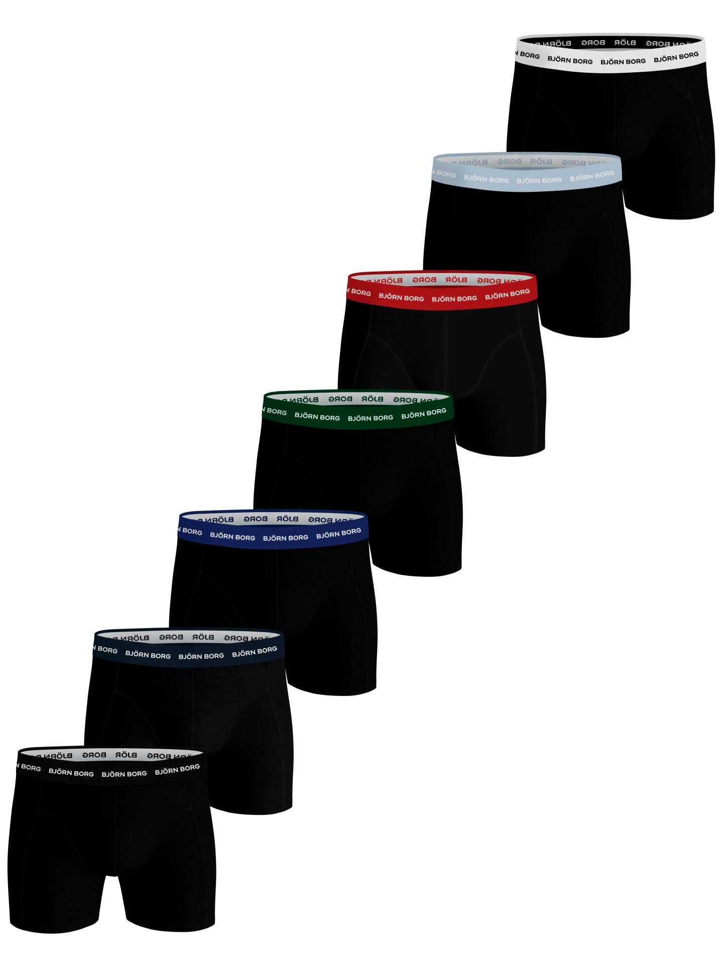 Björn Borg Cotton Stretch Boxer 7 Pack - Black / Multi Coloured Waistbands