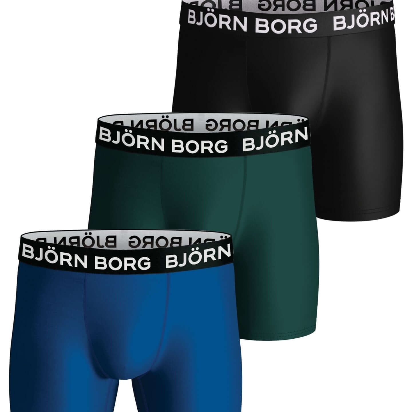 Björn Borg 3 Pack Performance Boxer - Black / Green / Navy Blue