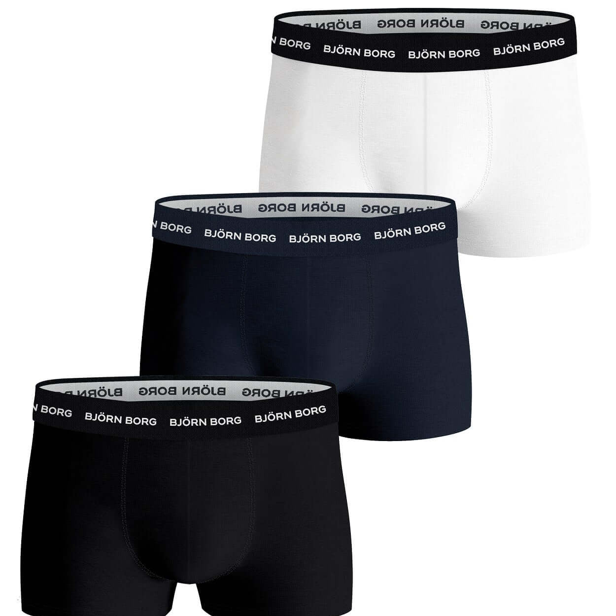 Björn Borg Men's Cotton Stretch Trunks 3 Pack - Black / Blue / White