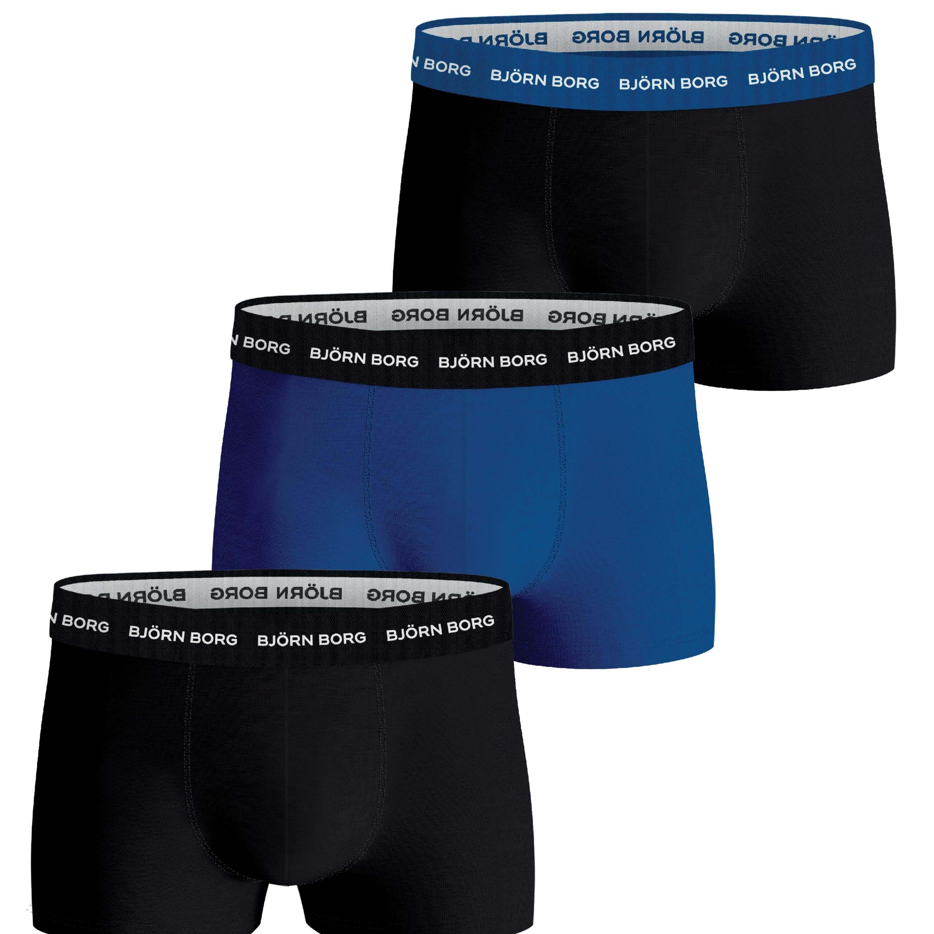 Björn Borg Cotton Stretch Trunks, Pack of 3, Blue/Black Multi