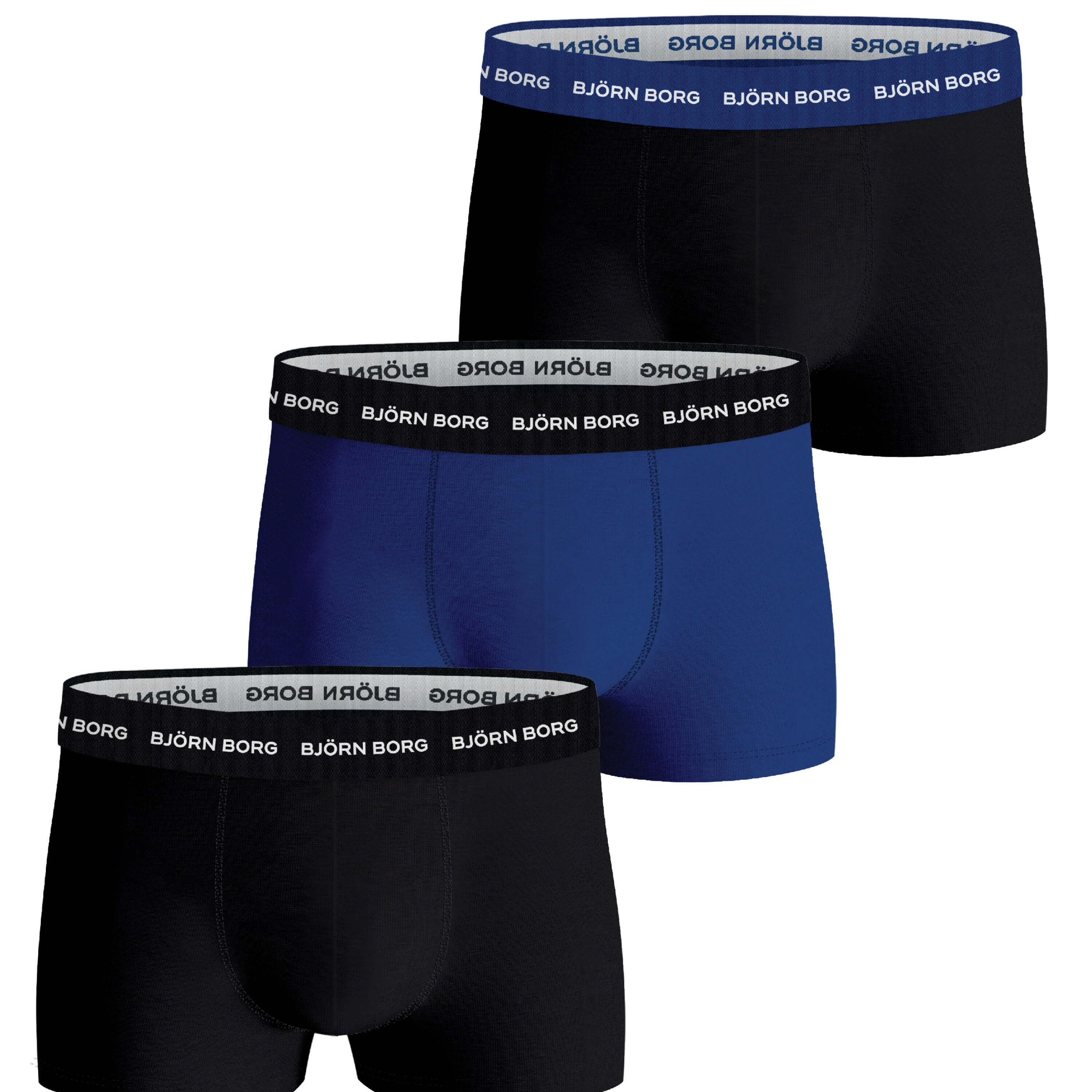 Björn Borg Cotton Stretch Trunks, Pack of 3, Blue/Black Multi