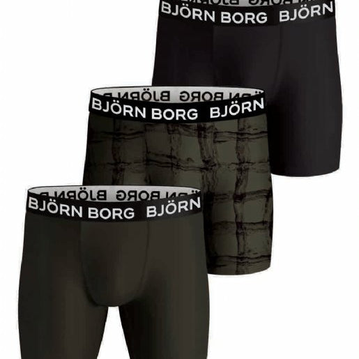 Björn Borg Performance Boxer 3-pack - Black/Green/Print