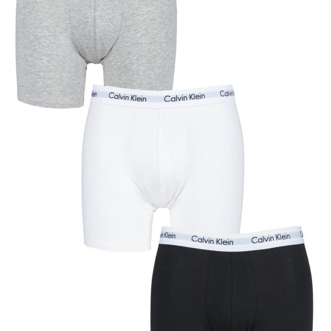 Calvin Klein 3 Pack Cotton Stretch - Longer Leg Boxer Brief Shorts ( BLACK / WHITE / GREY )