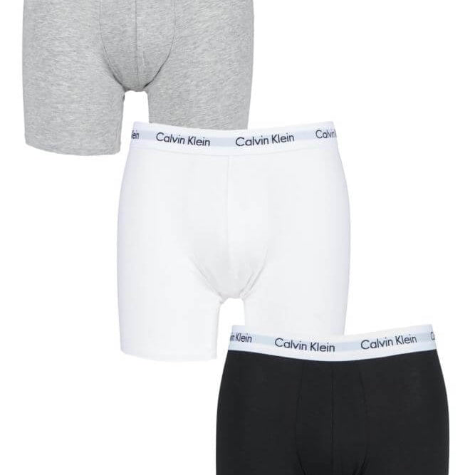 Calvin Klein 3 Pack Cotton Stretch - Longer Leg Boxer Brief Shorts ( BLACK / WHITE / GREY )