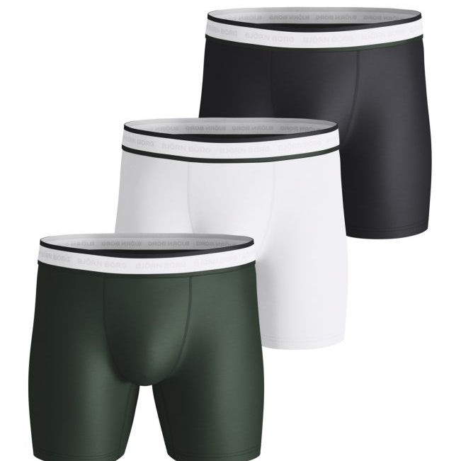 Björn Borg Men's Performance 3 Pack Boxers Tennis- Green/White/Black