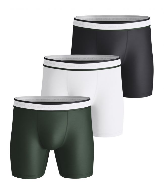 Björn Borg Men's Performance 3 Pack Boxers Tennis- Green/White/Black