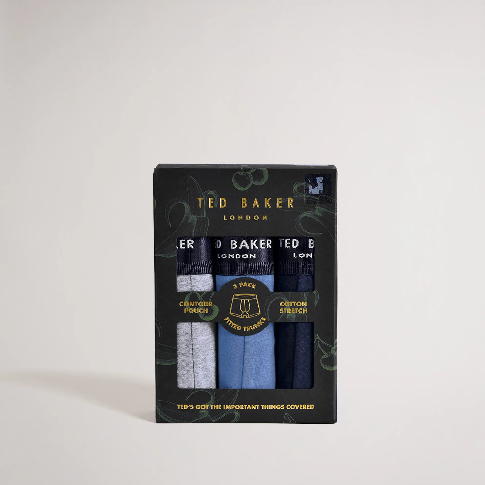 Ted Baker 3 Pack Cotton Stretch Fashion Trunks - Grey / Navy / Blue