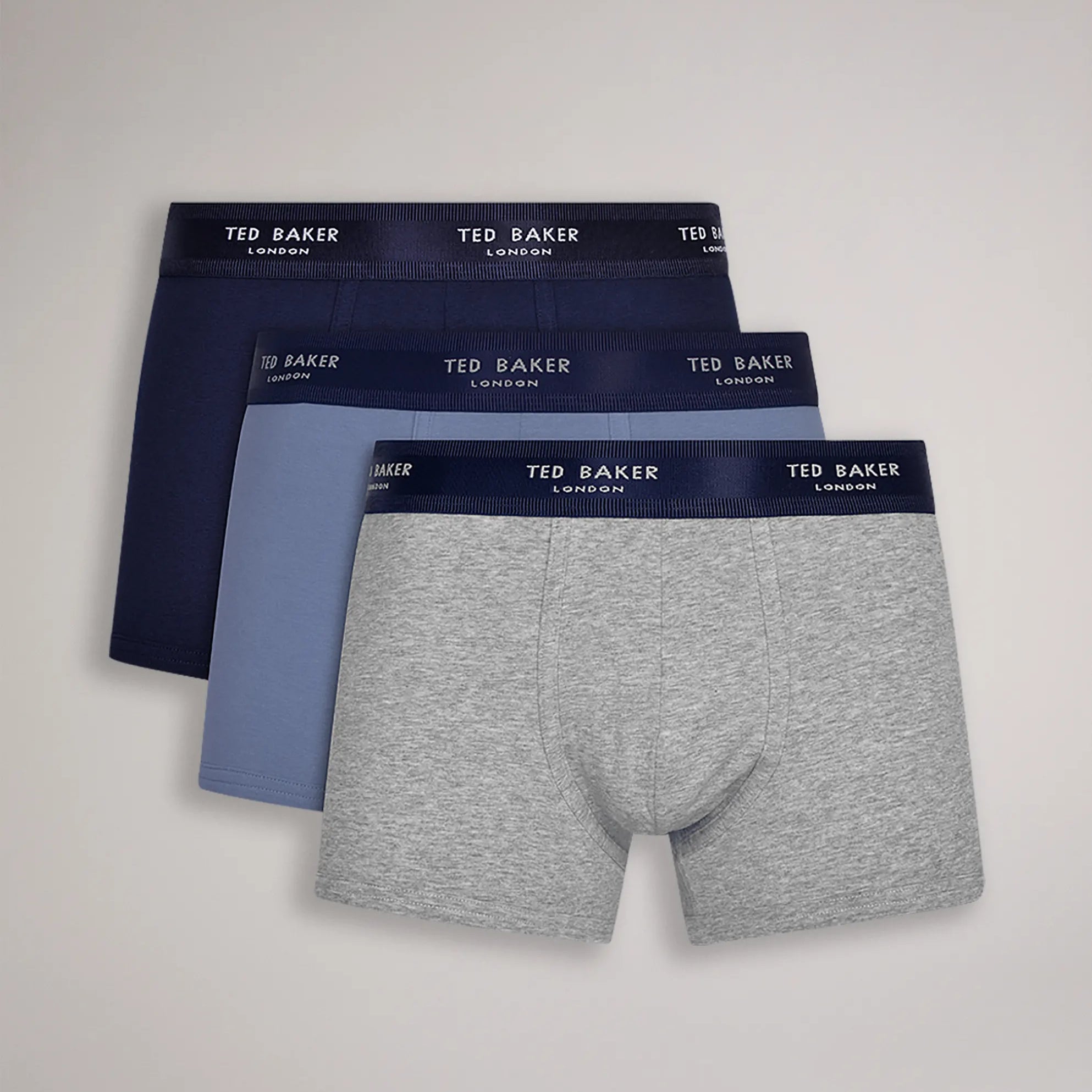 Ted Baker 3 Pack Cotton Stretch Fashion Trunks - Grey / Navy / Blue
