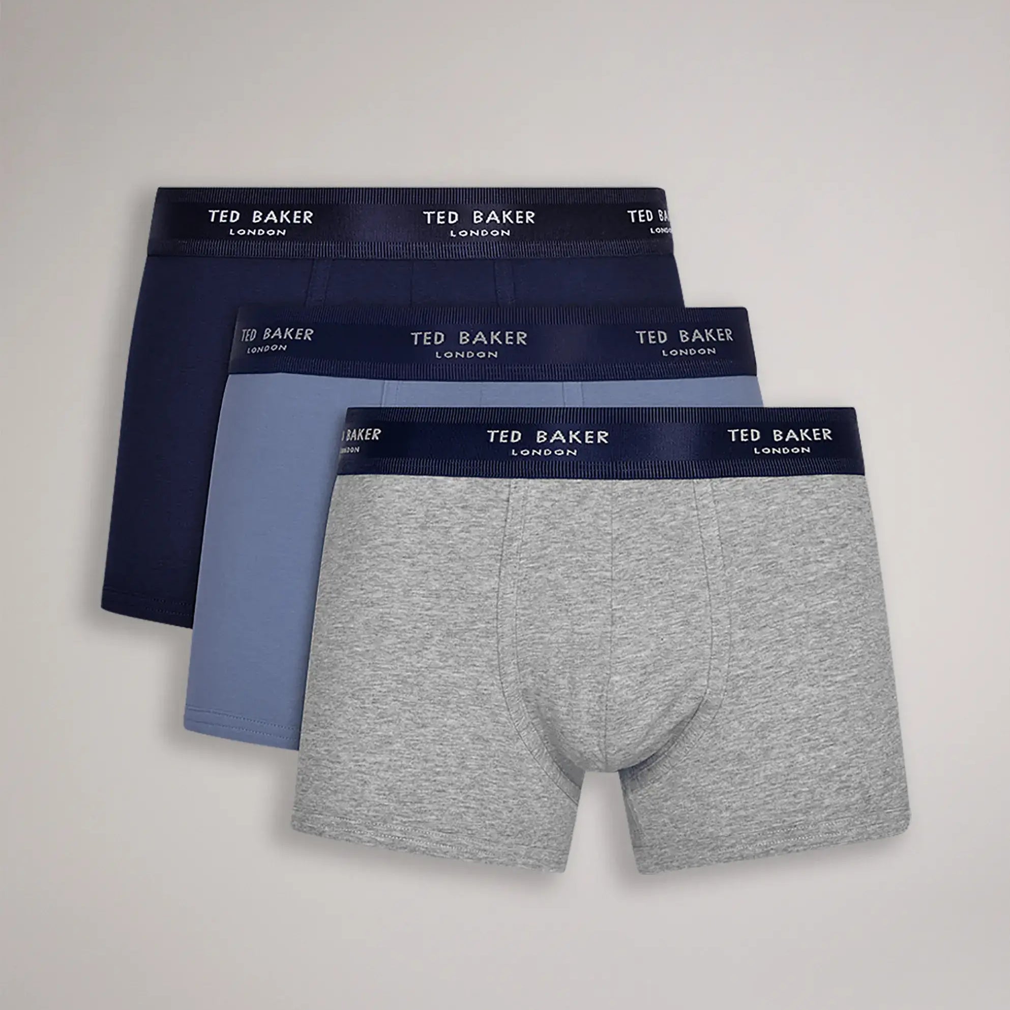 Ted Baker 3 Pack Cotton Stretch Fashion Trunks - Grey / Navy / Blue