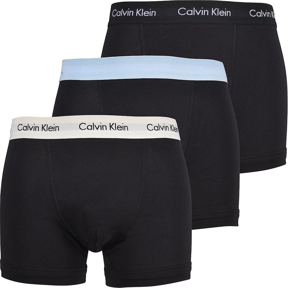 Calvin Klein 3 Pack Cotton Stretch - Normal Rise Trunks ( B-Rain Dance / Black / Ivory )