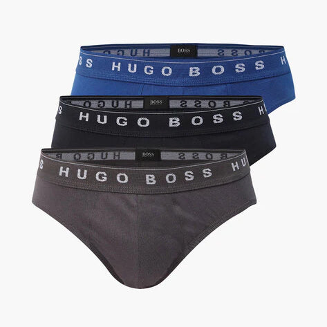 Hugo Boss Stretch Cotton Briefs Pack of 3 – Black / Anthracite / Blue