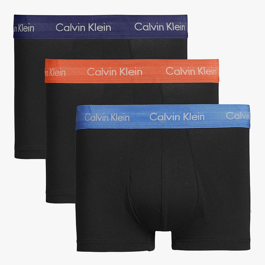 Calvin Klein Contrast Waistband Low Rise Trunks, Pack of 3, Navy/Orange/Blue