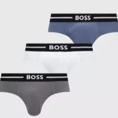 BOSS Men's 3 Pack Stretch Cotton Briefs - Blue/White/Grey